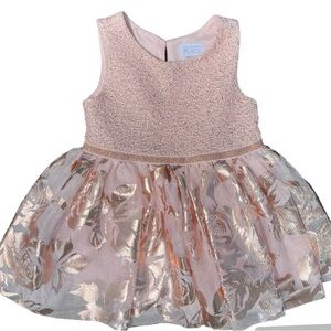 THE CHILDREN'S PLACE, Pink Glitter with Gold Rose, Fit and Flare Dress-9-12 M